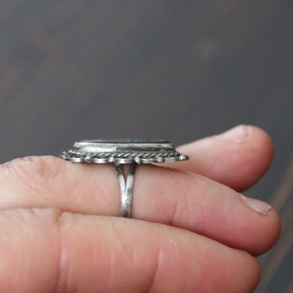 Abalone Mexico Silver Plate Filigree Ring Size 5.25 - Picture 4 of 10